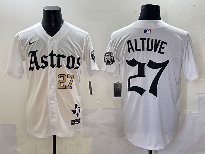 Men 2025 Houston Astros 27 Altuve White Five generations Joint Name Nike MLB Jersey style 2